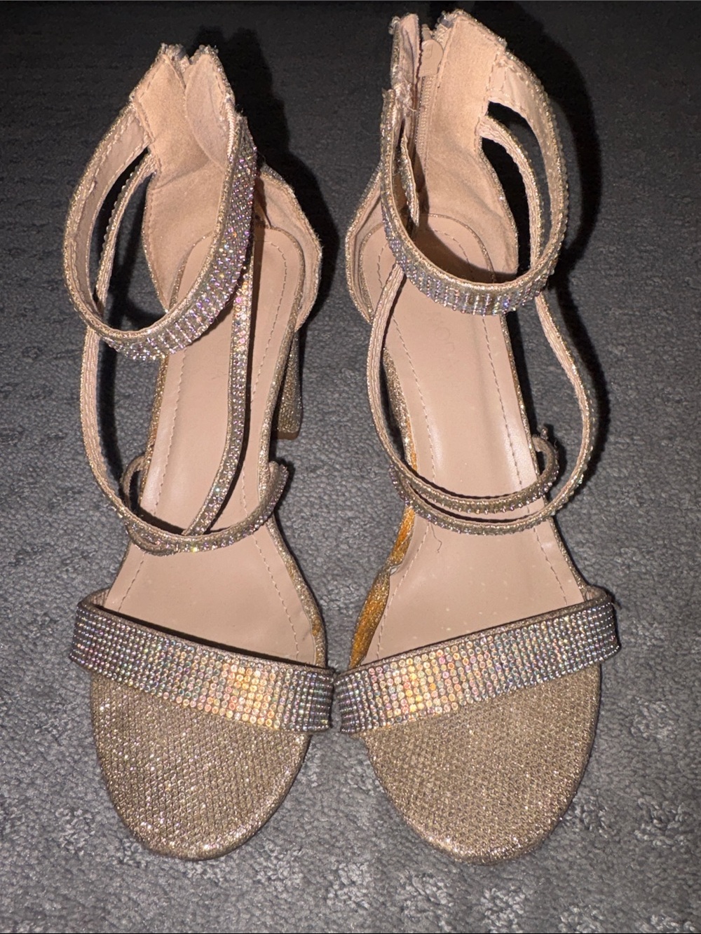 Open-Toe Ankle-Strap Evening Sandals in Rose Gold